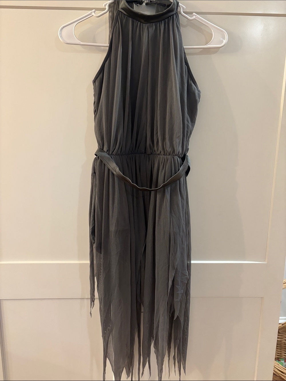 Weissman One-Shoulder Gray Chiffon Evening Dress